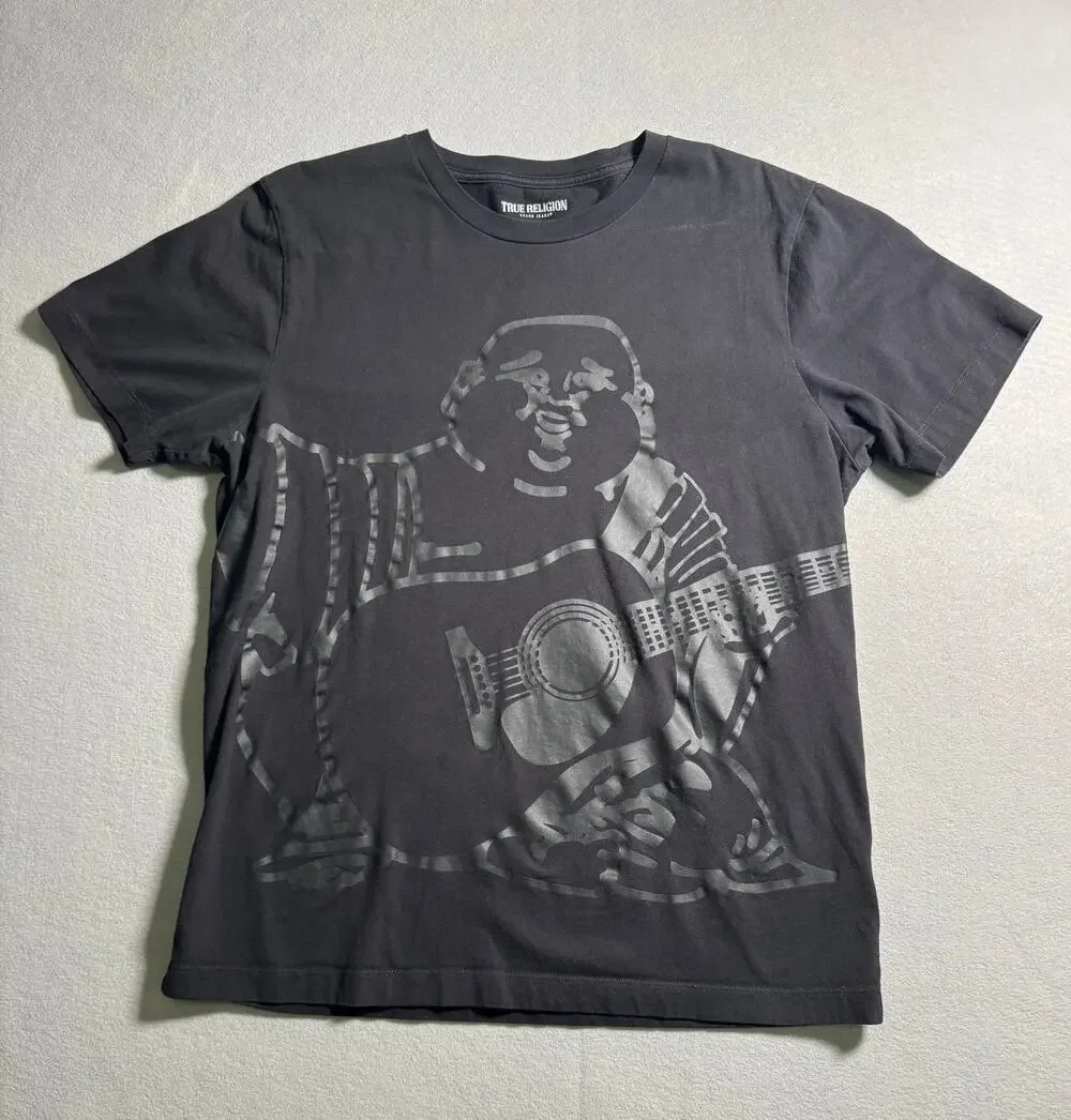 True Religion Buddha Logo Black on Black Y2K T-shirt Size L